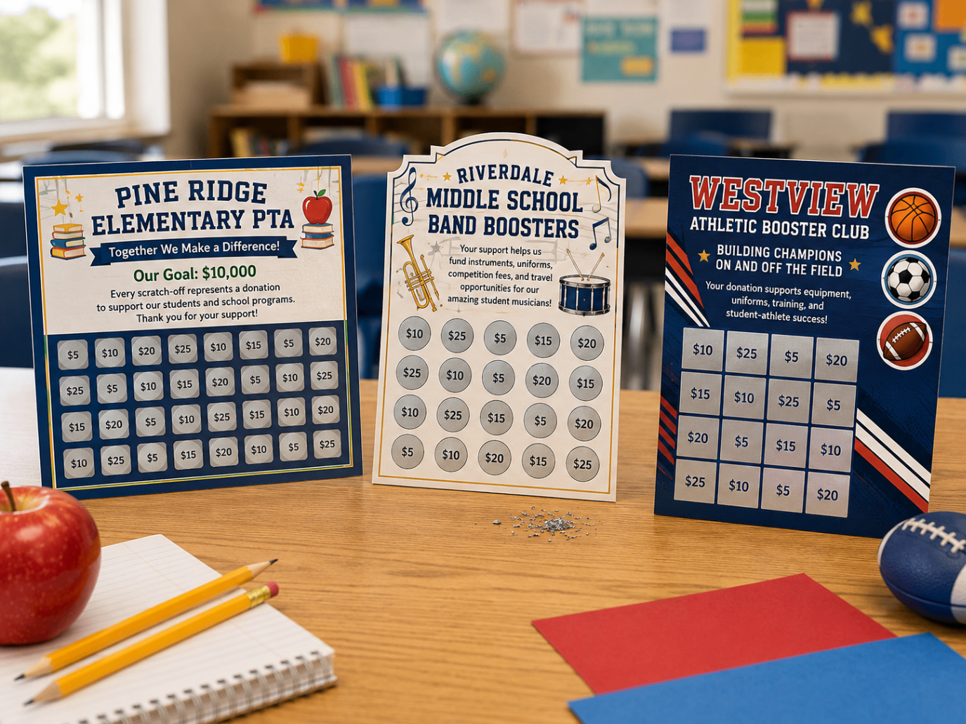 Scratch-off fundraisers for schools, PTAs, and booster clubs